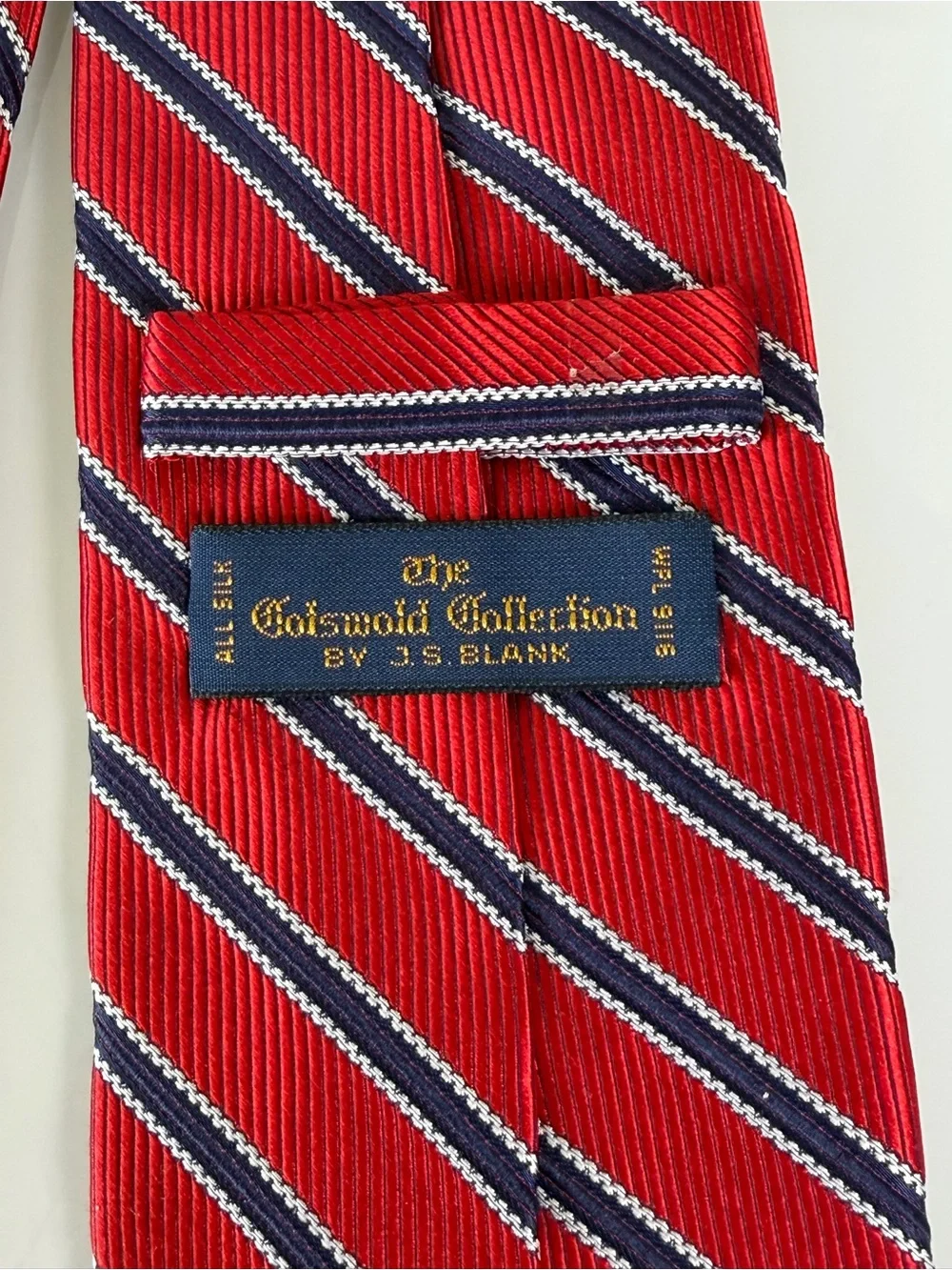 J.S. Blank Silk Men's Tie The Cotswold Collection Red Navy Blue Diagonal Stripe